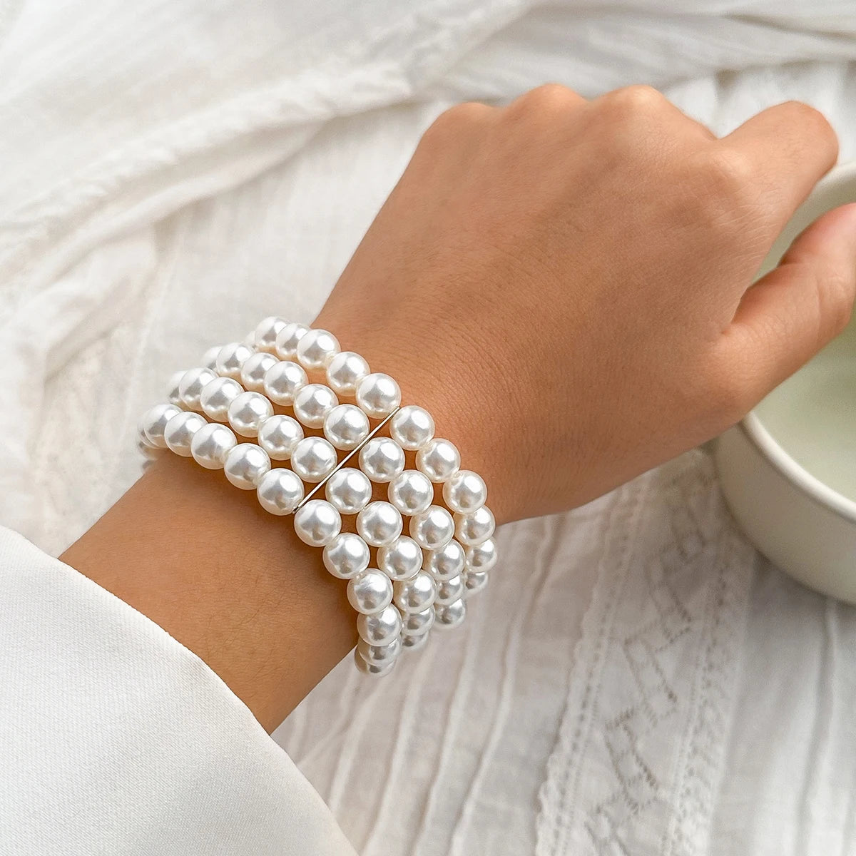 IngeSight.Z Luxury Multilayer Imitation Pearl Beaded Wide Cuff Bracelets For Women Simple Charm Bangles Party Birthday Gifts - JN Fashion Fusion