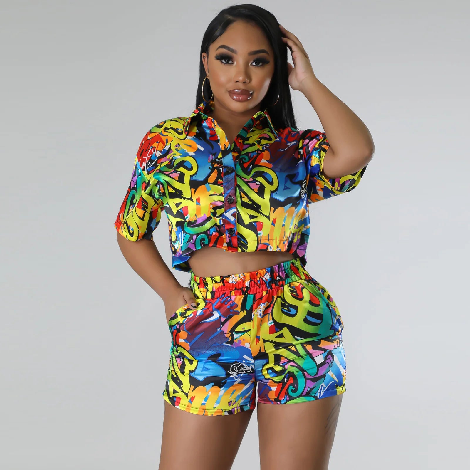 CM.YAYA INS Women Paisley Printed Short Sleeve Mini Shirt Blouse and Shorts Suit 2023 Fashion Two 2 Piece Set Outfits Tracksuit - JN Fashion Fusion