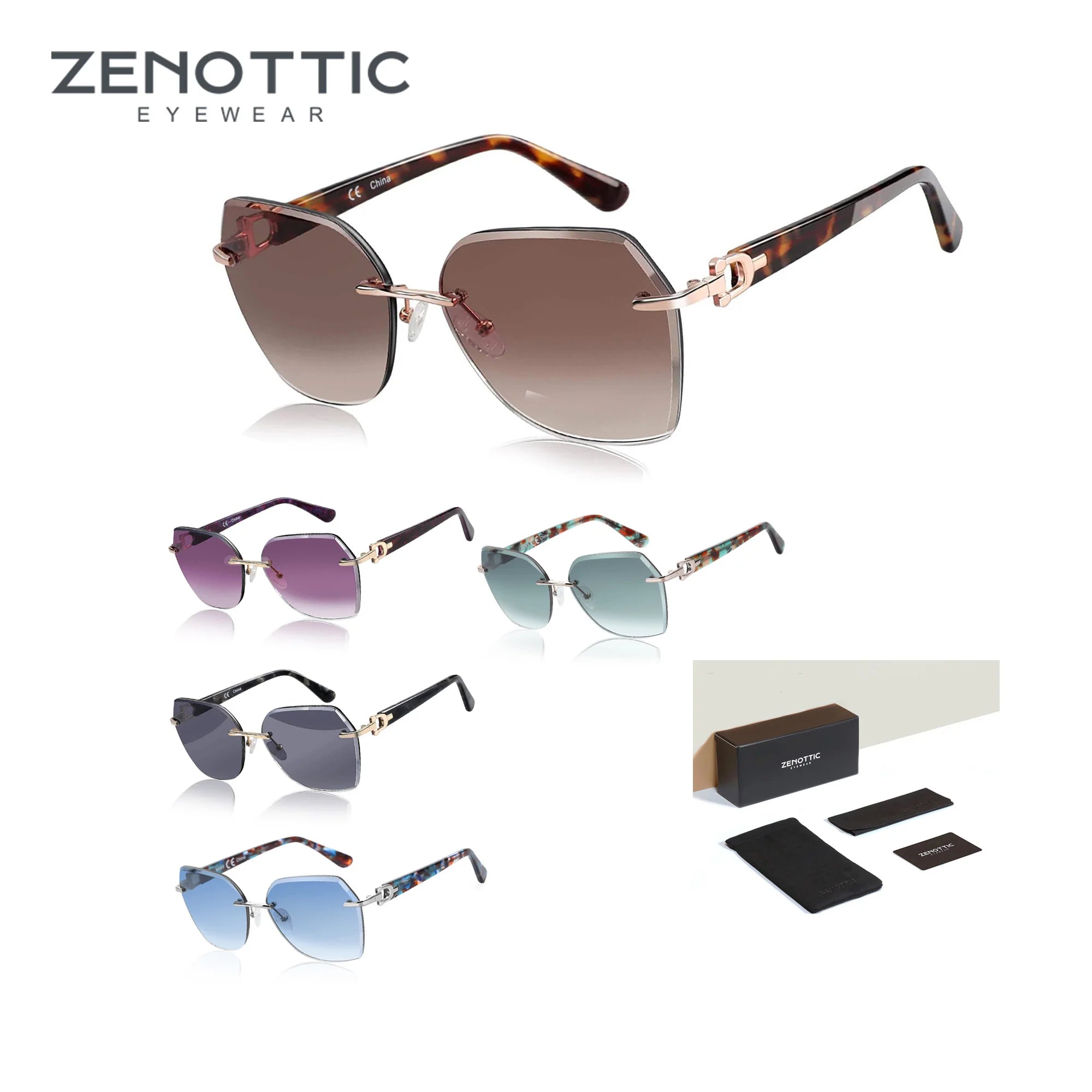 ZENOTTIC Fashion Women Rimless Sunglasses for Ladies 2024 Trendy Geometric Diamond Cutting Gradient Lens UV Protection Shades - JN Fashion Fusion
