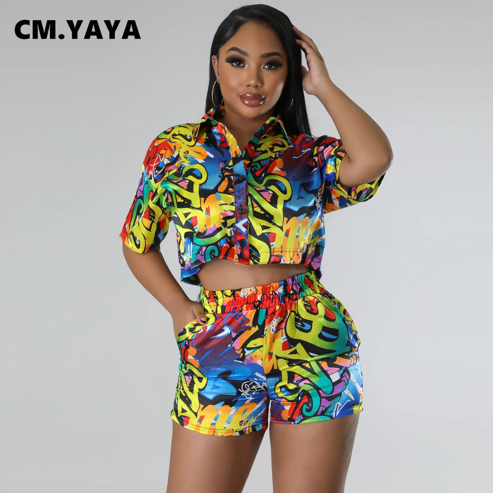CM.YAYA INS Women Paisley Printed Short Sleeve Mini Shirt Blouse and Shorts Suit 2023 Fashion Two 2 Piece Set Outfits Tracksuit - JN Fashion Fusion