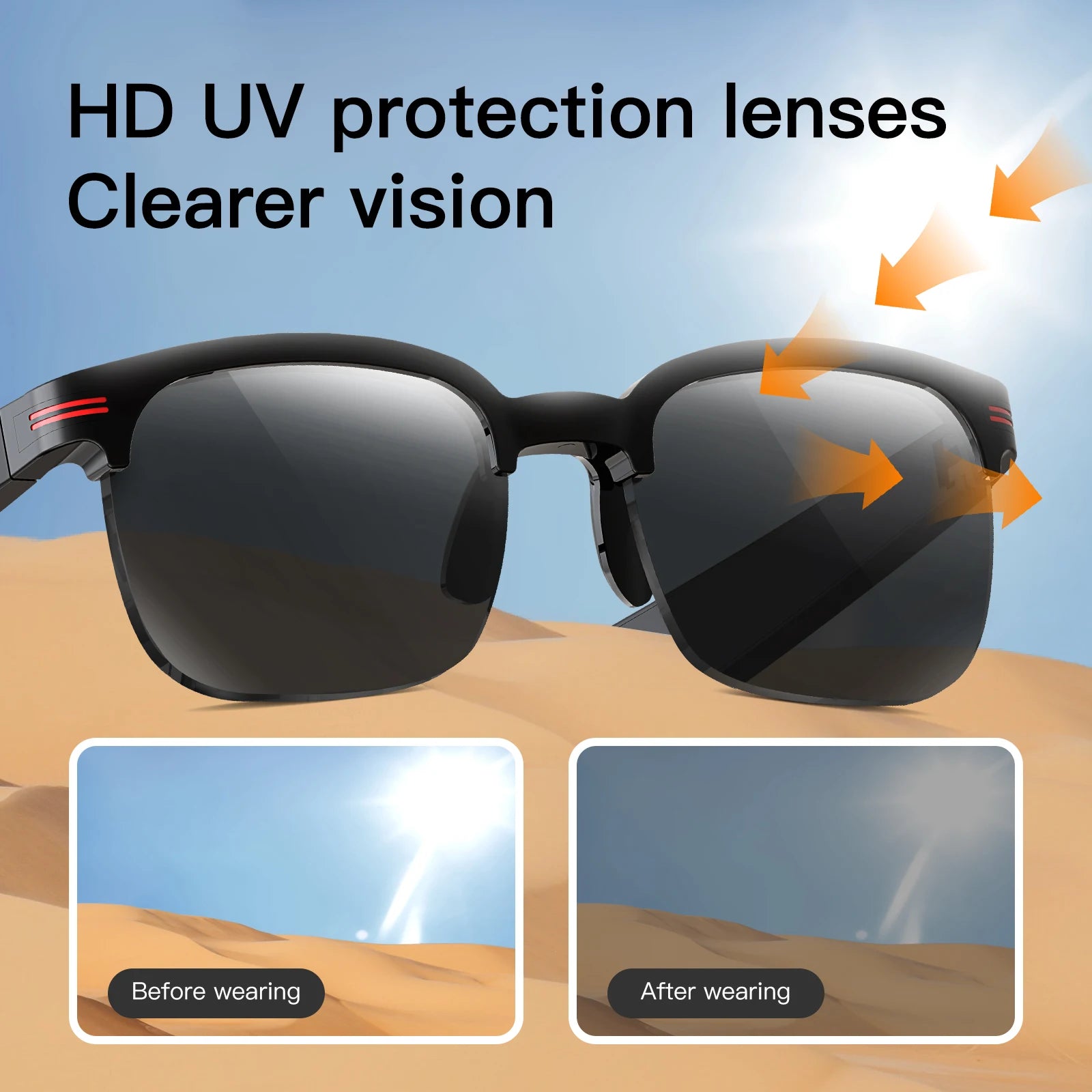 LaNikar Smart Bluetooth Glasses for Men Women One-Button Reject UV Protection Polarized Sunglasses for Outdoor Sports Activities - JN Fashion Fusion