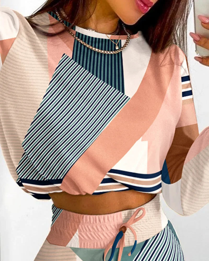 Spring Autumn Two Piece Set Women 2025 Casual Long Sleeve Tops And Stripe Midi Skirt Suit Female Outfits Woman Clothing - JN Fashion Fusion