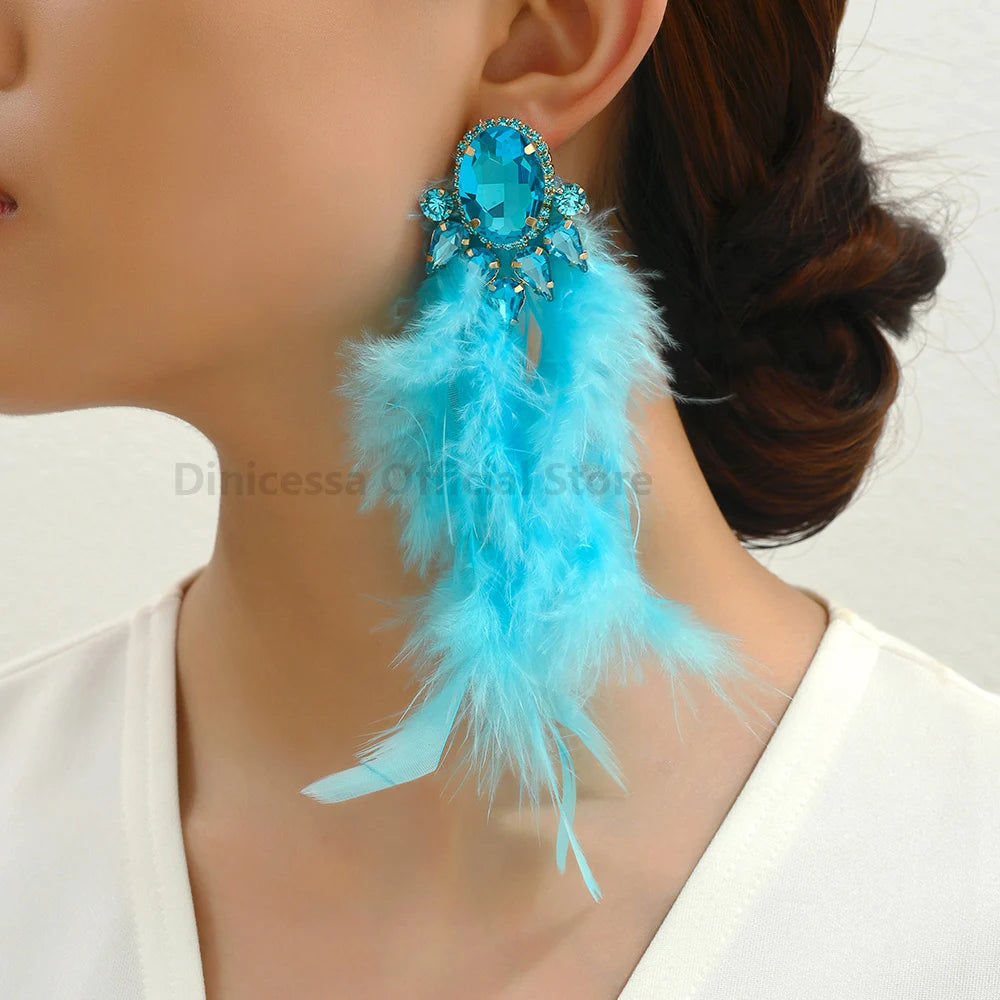 Feather Tassel Charm Elegant Long Dangle Drop Earrings For Women Luxury Design Fairy Holiday Wedding Party Jewelry Accessories