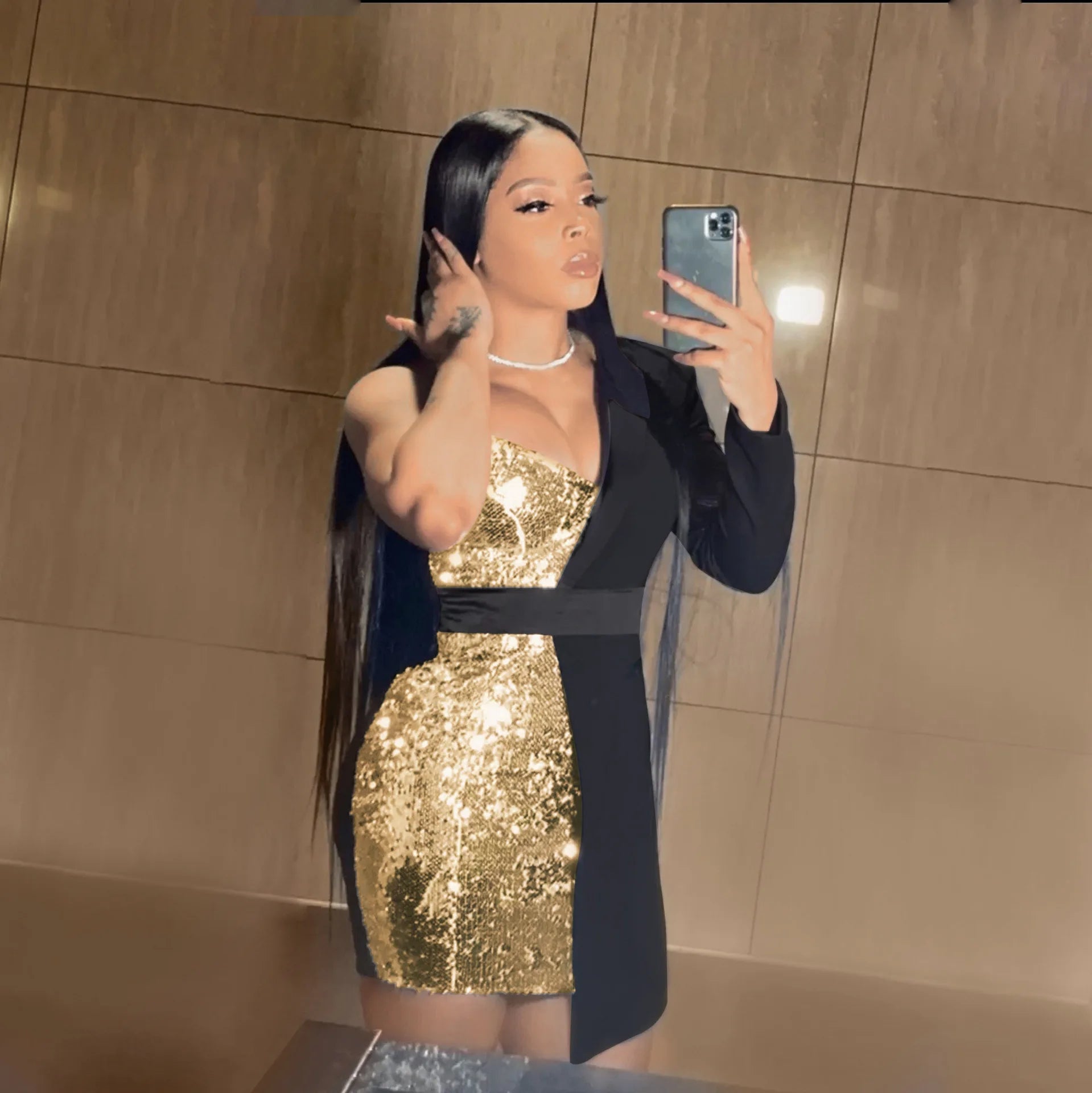 Ladies Sequins Formal Occasion Dresses Dne Shoulder Patchwork Prom Mini Dress Sexy Bodycon Elegant Party Dresses for Women 2023 - JN Fashion Fusion