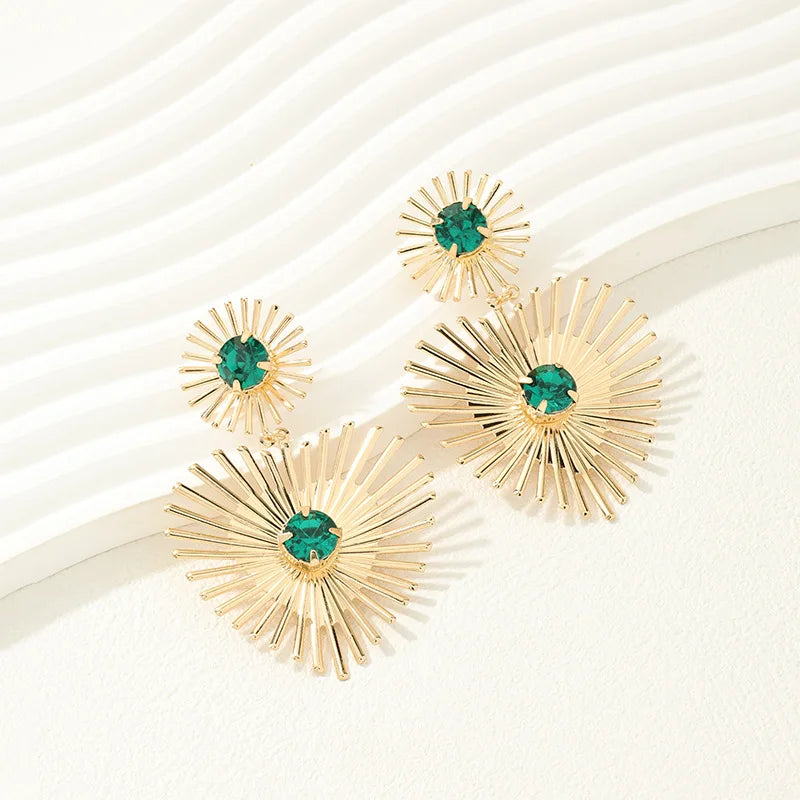 European American Style Personalized Rhinestone Light Luxury Earrings Women Versatile Exaggerated High-End Emerald Green Love - JN Fashion Fusion