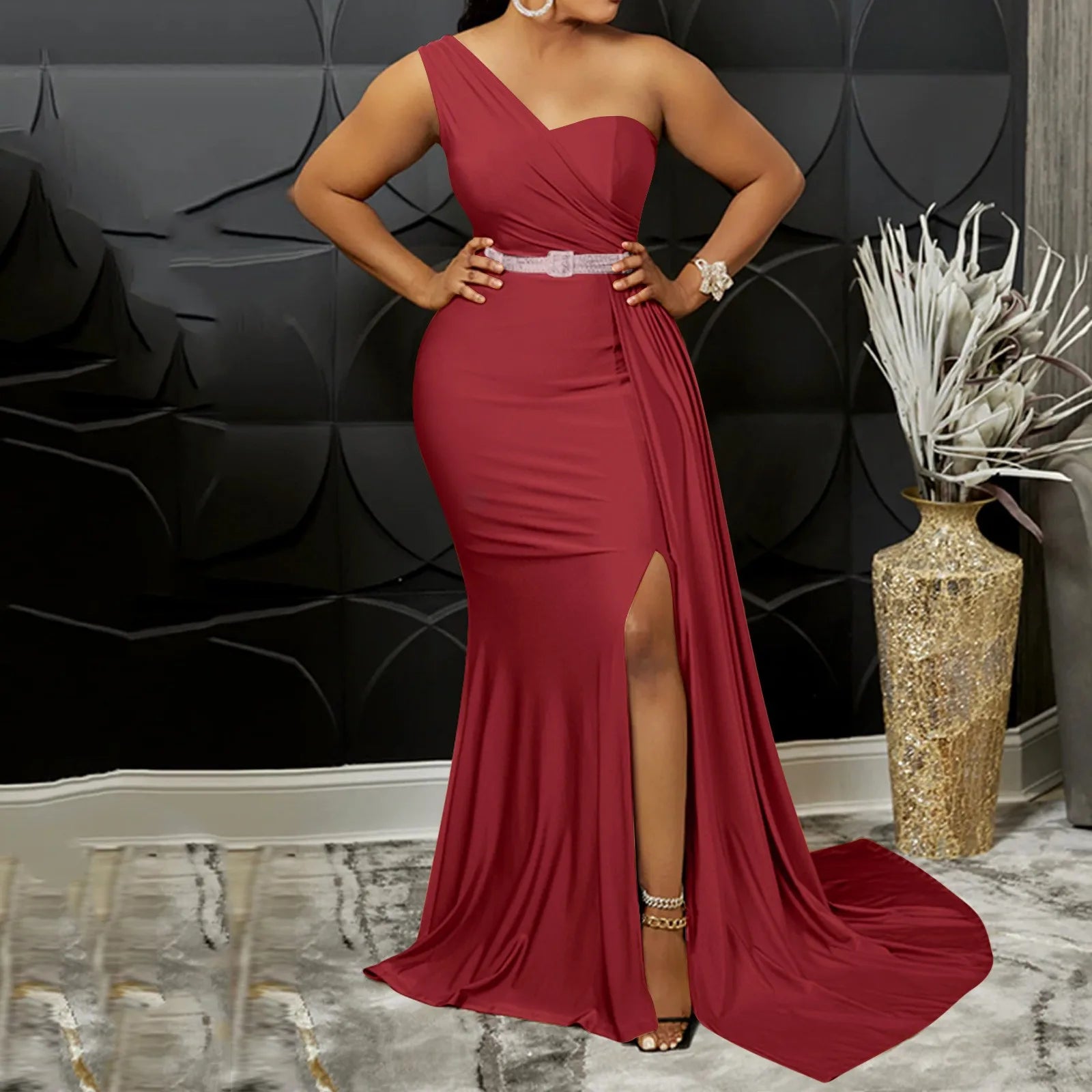 Yellow Women Sexy Bodycon Dresses Elegant One Shoulder Formal Party Event Evening Dress Female Side Slit African Gowns Vestidos - JN Fashion Fusion