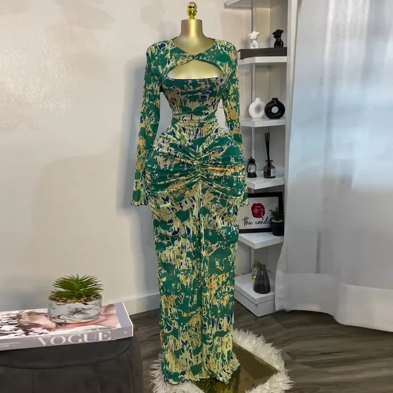 CM.YAYA Women Draped V-neck Cutout Front Ruched Stacked Bodycon Midi Long Maxi Dress 2025 Night Club Party Vestidos Sexy Dresses - JN Fashion Fusion