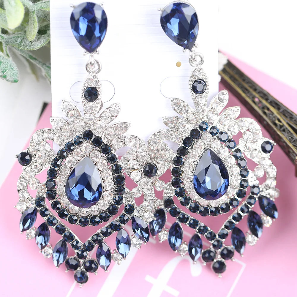 Vintage Statement Jewelry Wholesale Wedding Long Green Emerald Crystal Rhinestone Chandelier Dangle Drop Earrings for Women - JN Fashion Fusion