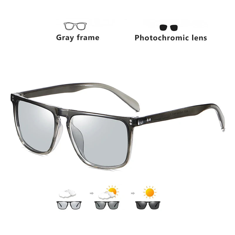 Brand Rivet Square Photochromic Sunglasses Men Polarized Women Driving Sun Glasses Day Night Vision Anti-Glare zonnebril heren - JN Fashion Fusion