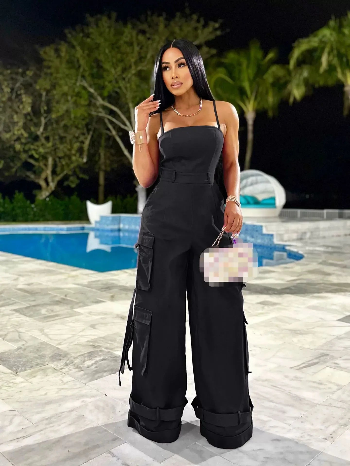 Spring Summer New Women's Sexy Sleeveless Skincare Casual Multi Pocket Workwear Jumpsuit Wide Leg Jumpsuit - JN Fashion Fusion
