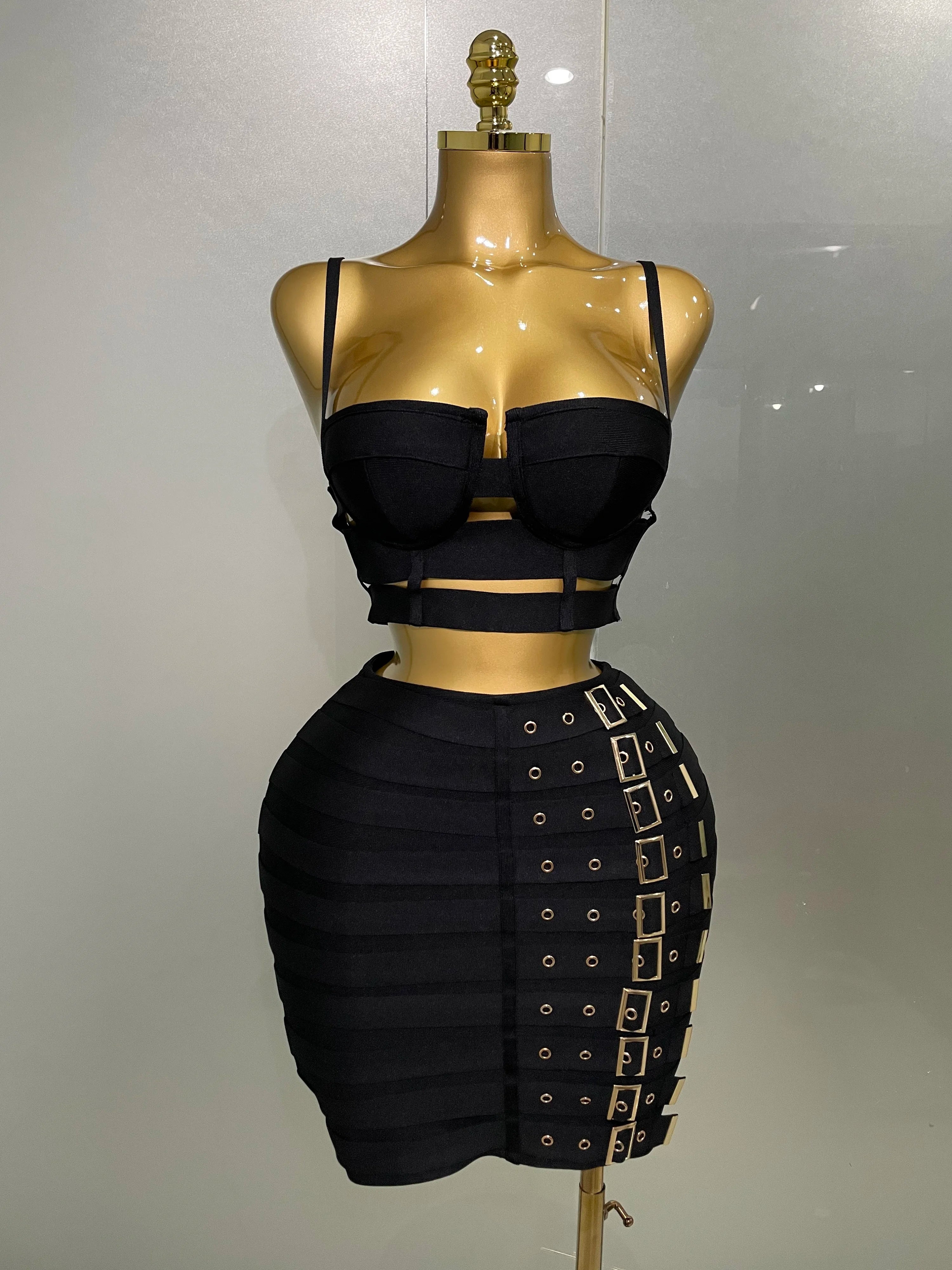 2025 New Arrival High Quality Women Sexy Bandage Tops Fashion Pencil Skirts Set Nightclub Party Celebrate Women's Set - JN Fashion Fusion