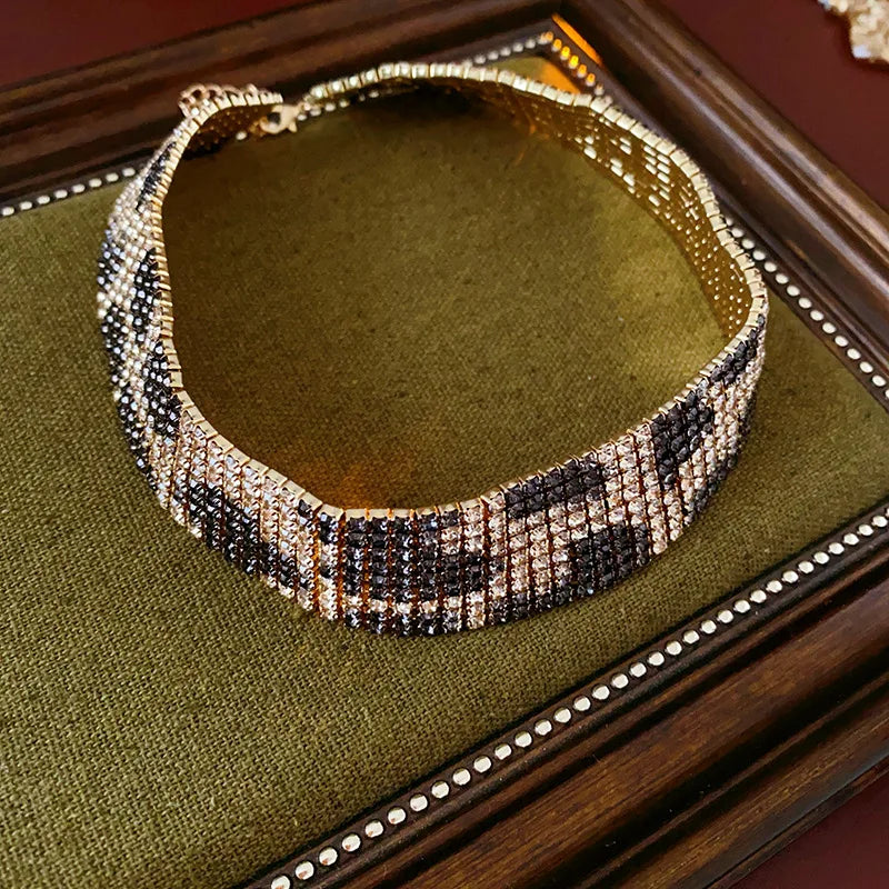 Women's Fashion Jewelry Set with Leopard Print and Inlaid Rhinestone Long Tassel Earrings and Statement Necklace and Bracelet - JN Fashion Fusion