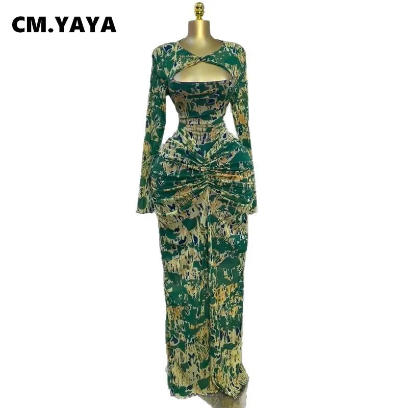 CM.YAYA Women Draped V-neck Cutout Front Ruched Stacked Bodycon Midi Long Maxi Dress 2025 Night Club Party Vestidos Sexy Dresses - JN Fashion Fusion