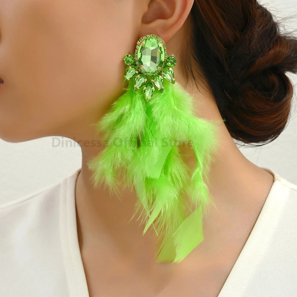 Feather Tassel Charm Elegant Long Dangle Drop Earrings For Women Luxury Design Fairy Holiday Wedding Party Jewelry Accessories