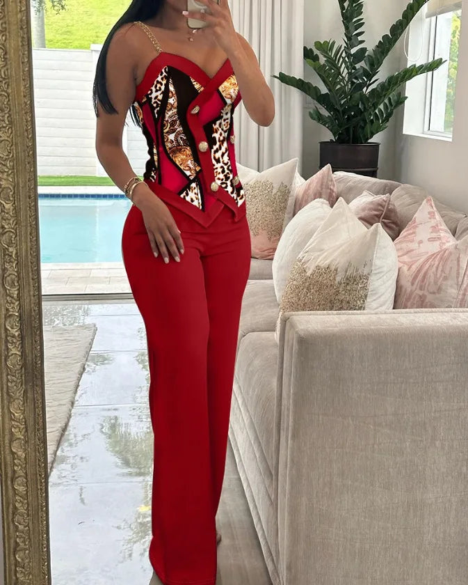 Spring Summer New Fashion Commuter Women Suit Irregular Top Wide Leg Trousers Metal Suspenders Double Breasted Slim Suit Lady - JN Fashion Fusion