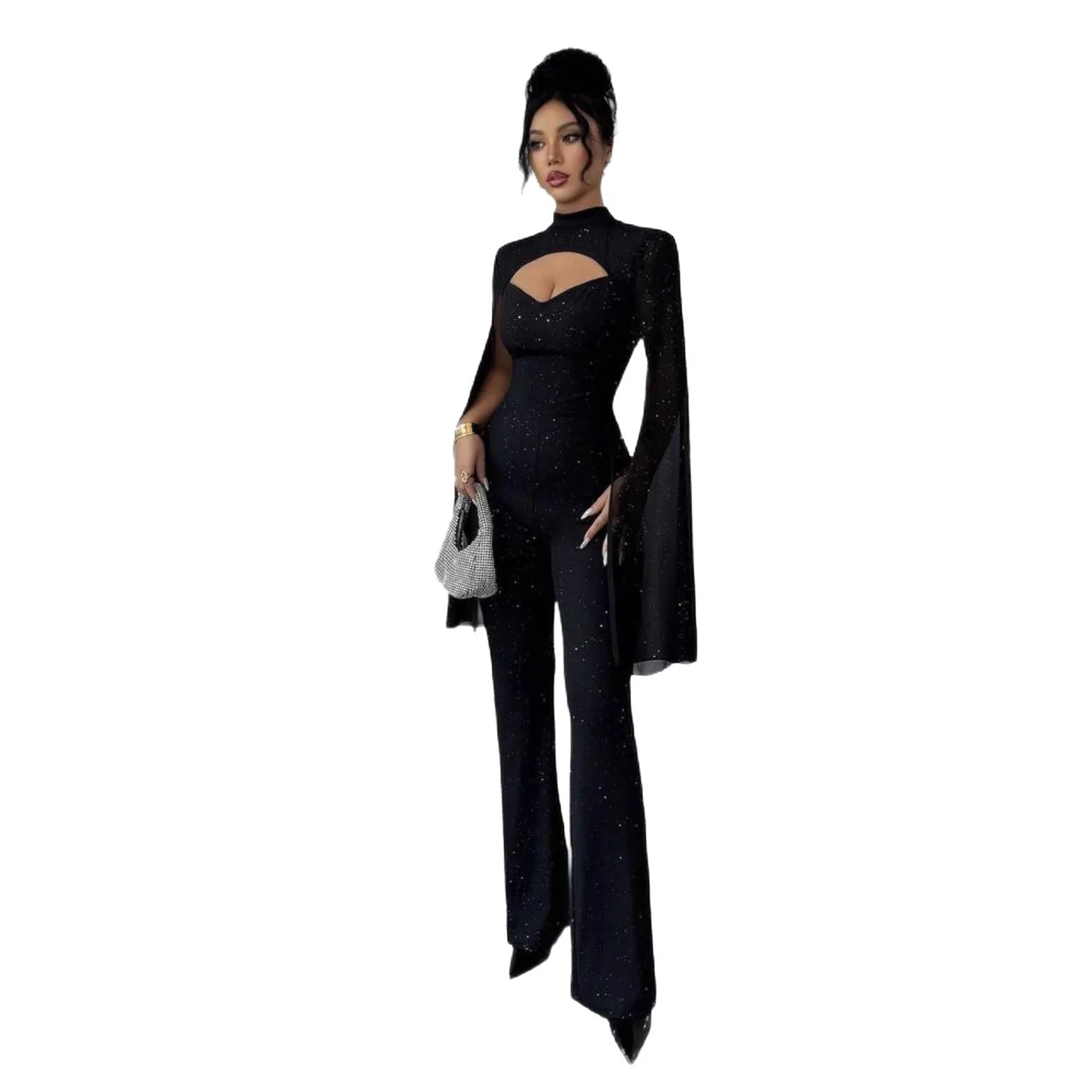 Fashion O Neck Slim Fit Jumpsuit Women Sexy Hollow Out Bandage Sequin Shiny Jumpsuit 2026 Party Romper Overalls Jumpsuits - JN Fashion Fusion