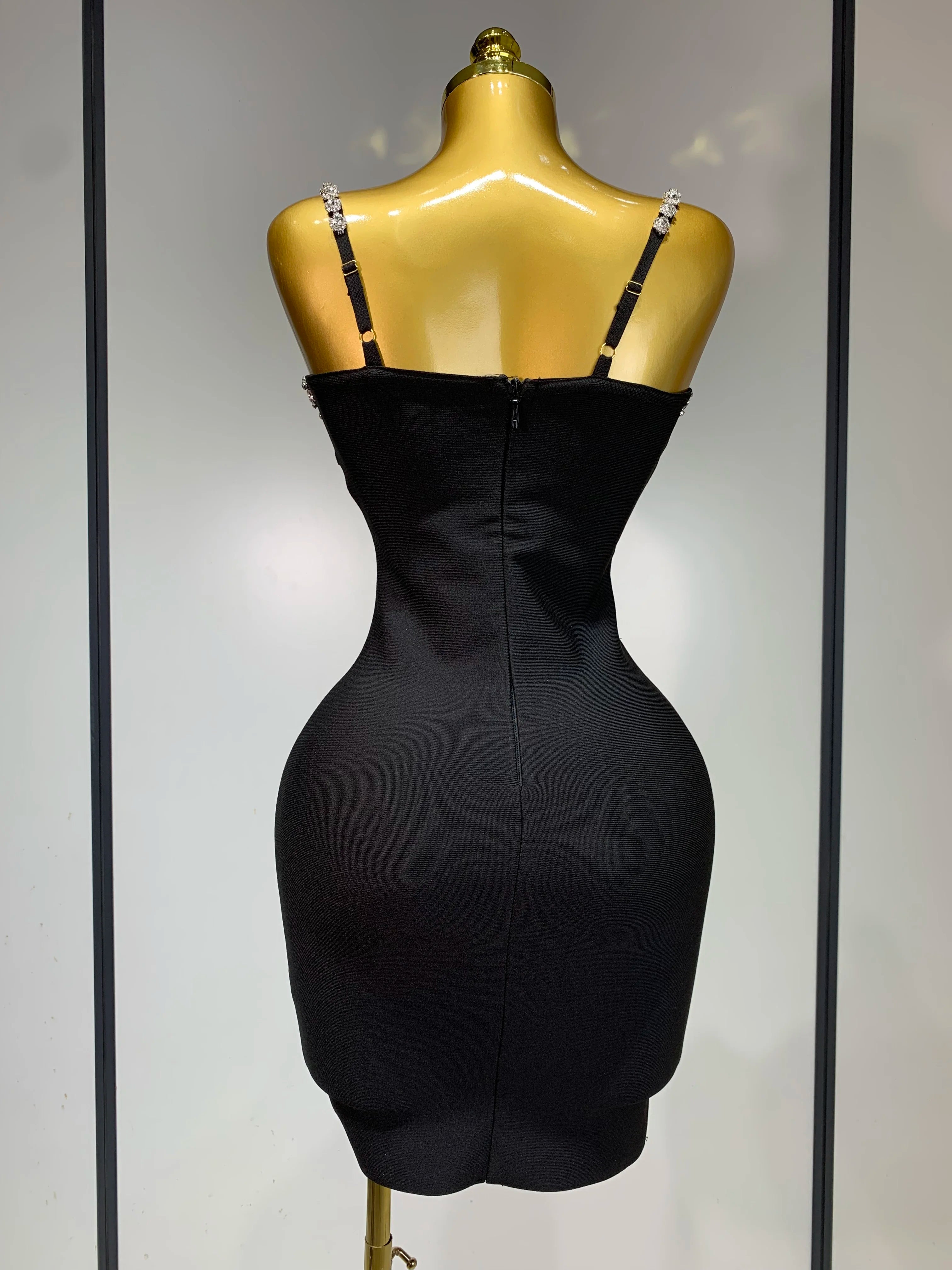 Women Sexy Sling V-neck Black Mini Bodycon Bandage Dress Luxury 2025 Celebrity Evening Club Celebrity Elegant Party Gowns - JN Fashion Fusion