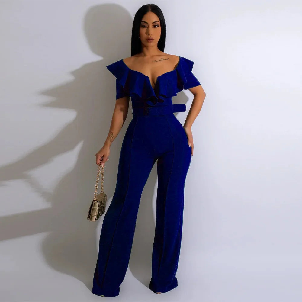 CM.YAYA Vintage Women Butterfly Sleeve Zipper Back Sashes High Waist Straight Wide Leg Jumpsuit 2023 Party Evening One Piece Set - JN Fashion Fusion