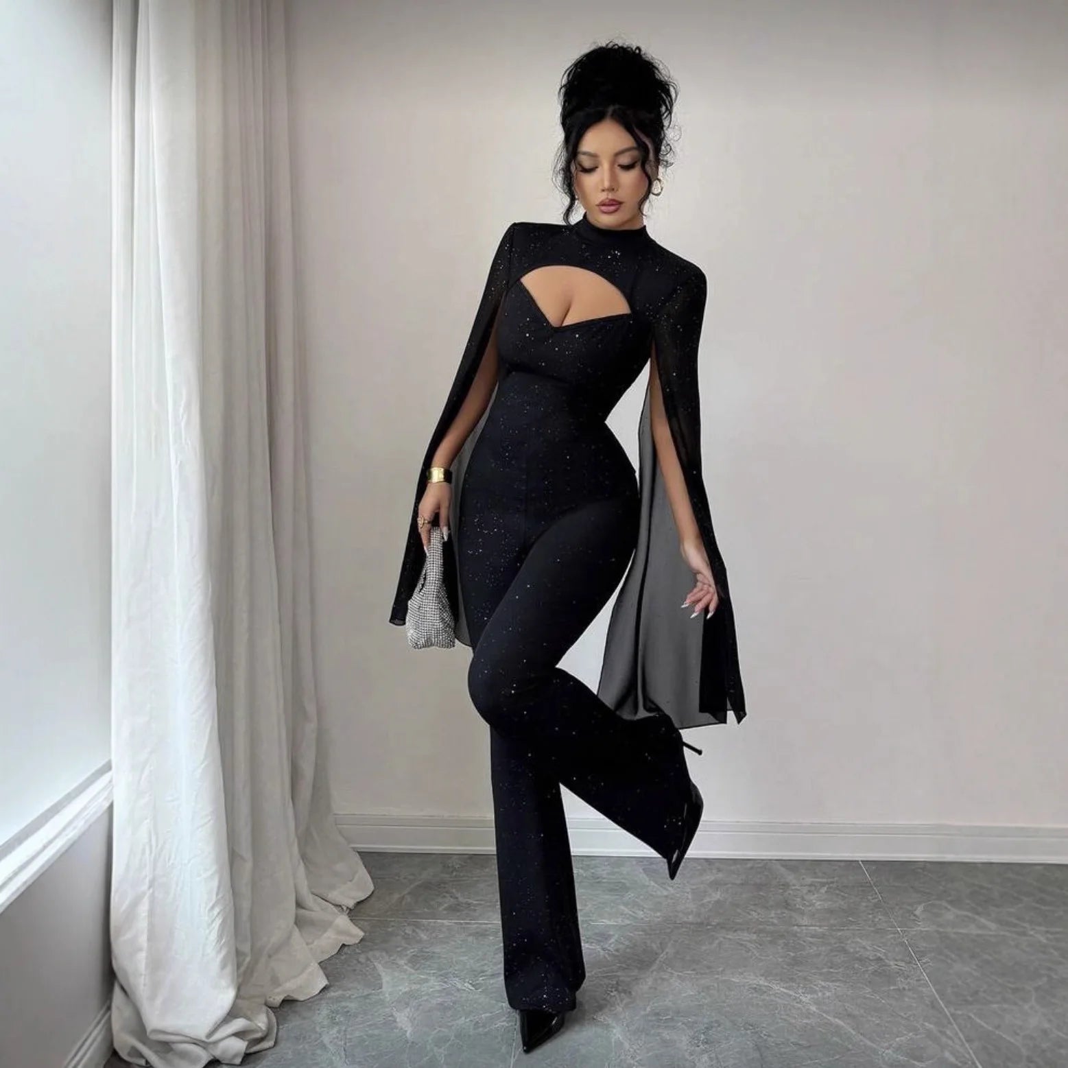 Fashion O Neck Slim Fit Jumpsuit Women Sexy Hollow Out Bandage Sequin Shiny Jumpsuit 2026 Party Romper Overalls Jumpsuits - JN Fashion Fusion