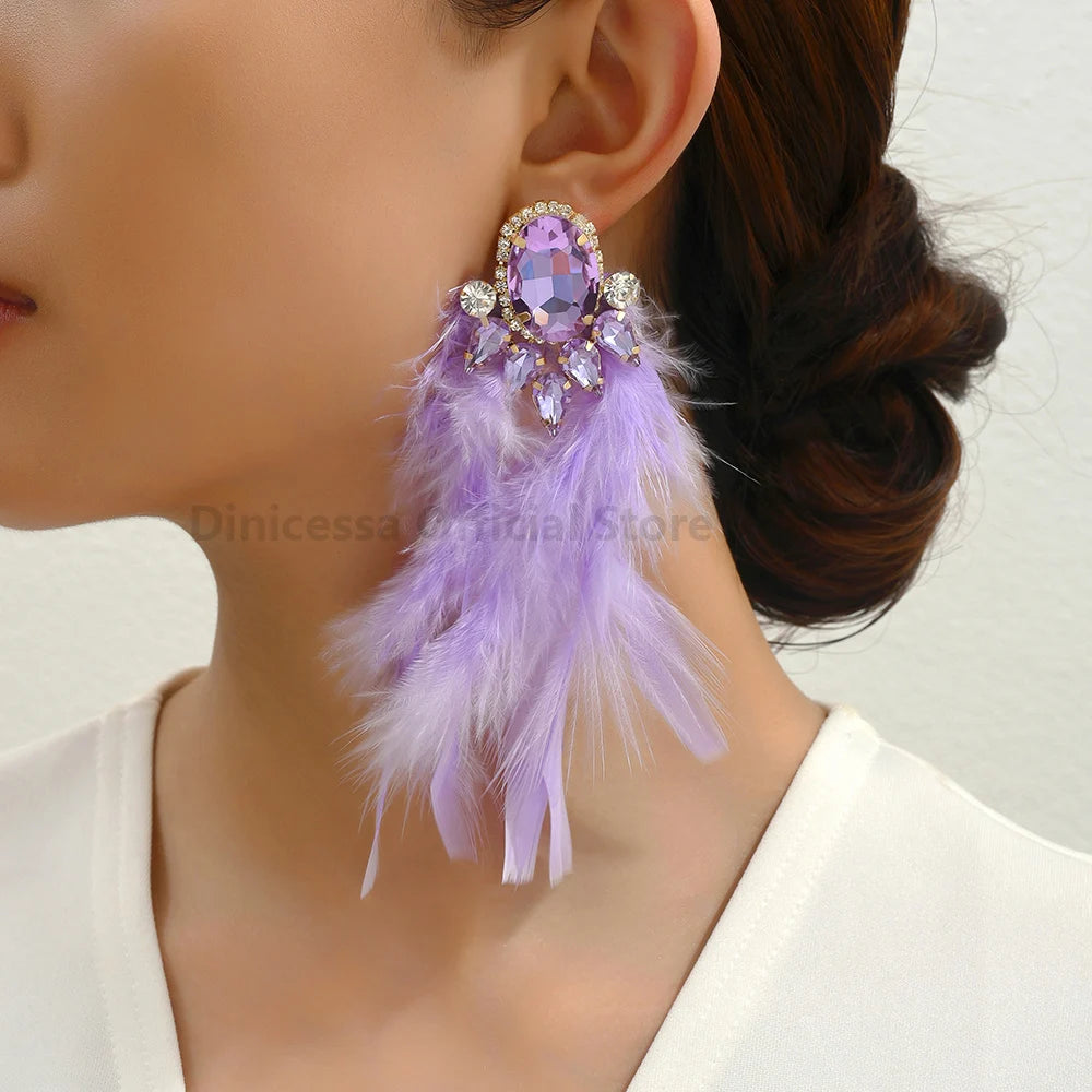 Feather Tassel Charm Elegant Long Dangle Drop Earrings For Women Luxury Design Fairy Holiday Wedding Party Jewelry Accessories