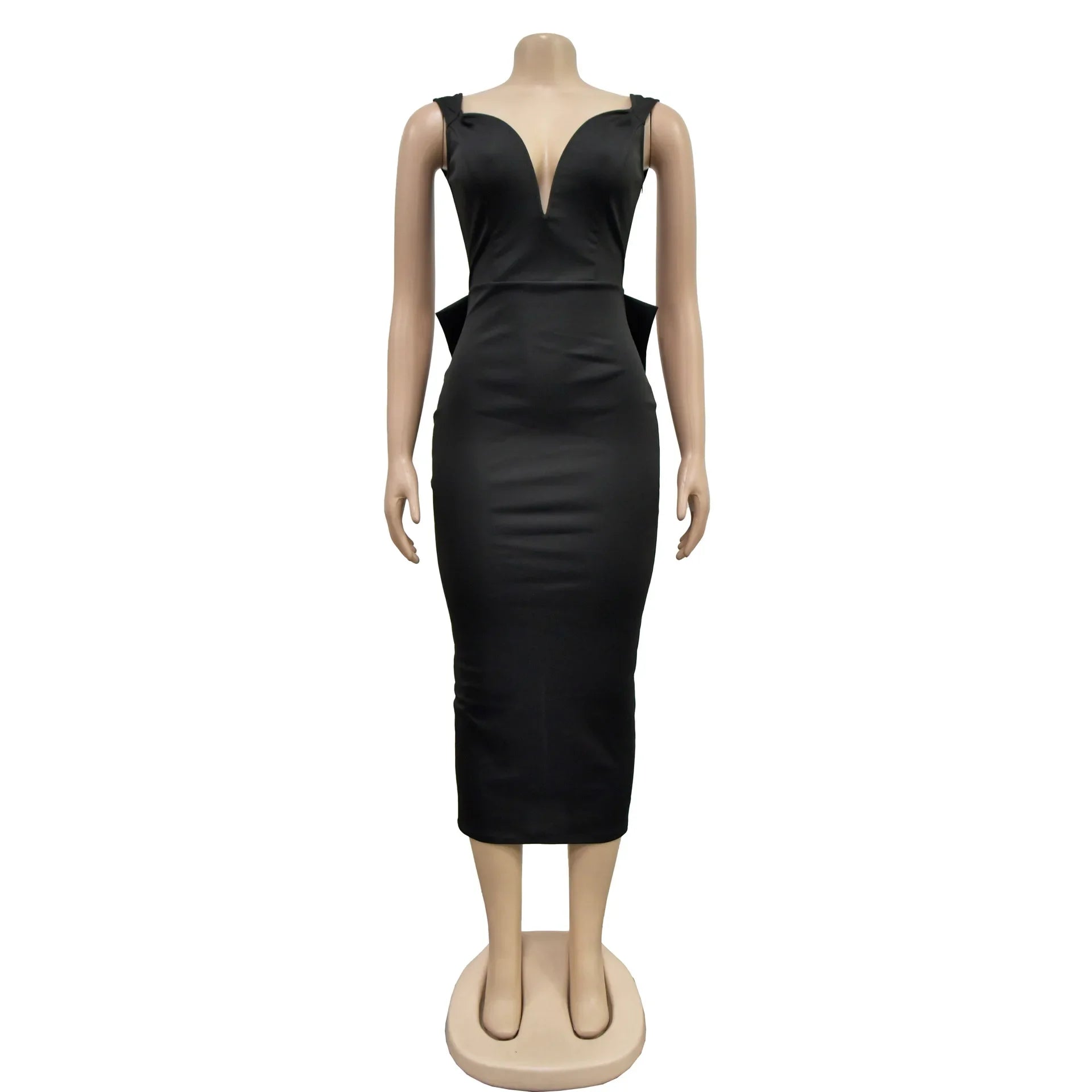 Elegant V-Neck Backless Midi Dress for Women 2025 Spring Sleeveless Bow Sexy Party Birthday Bodycon Dresses Vestidos - JN Fashion Fusion