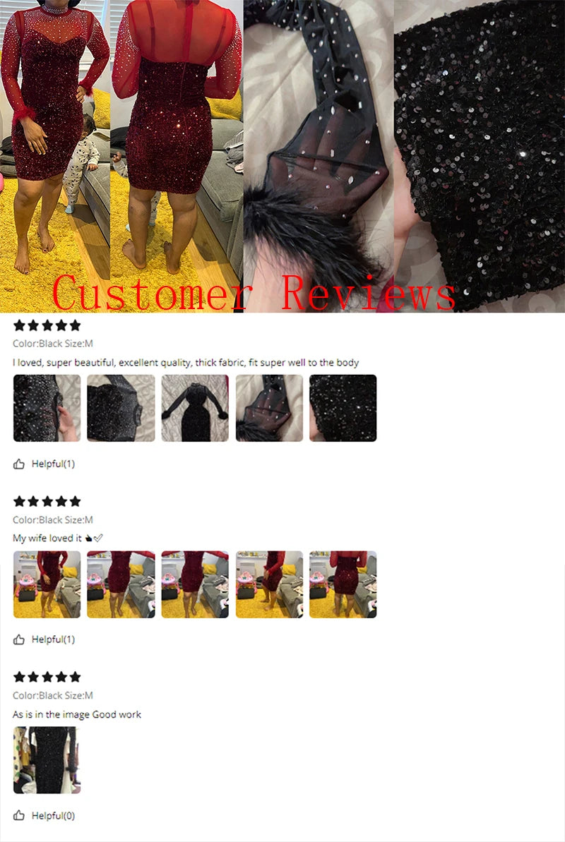 Sexy Mesh Rhinestone Sequin Feather Prom Mini Dresses See Through Night Club Outfits Party Sexy Clubwear Diamond Short Dress - JN Fashion Fusion