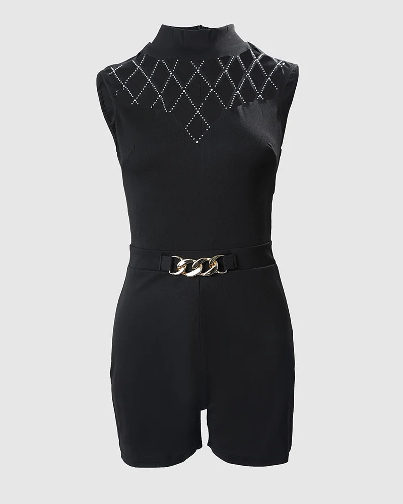 Women Jumpsuit Fashion Rhinestone Elegant Plain Decor Halter Sleeveless High Street Party Romper Formal Jumpsuit - JN Fashion Fusion
