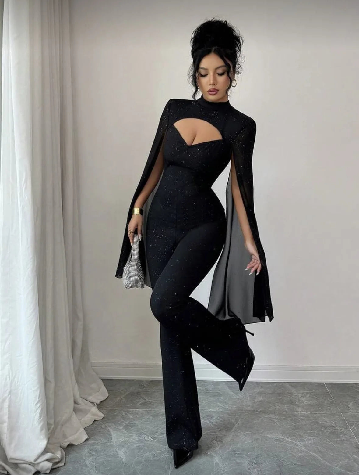 Fashion O Neck Slim Fit Jumpsuit Women Sexy Hollow Out Bandage Sequin Shiny Jumpsuit 2026 Party Romper Overalls Jumpsuits - JN Fashion Fusion