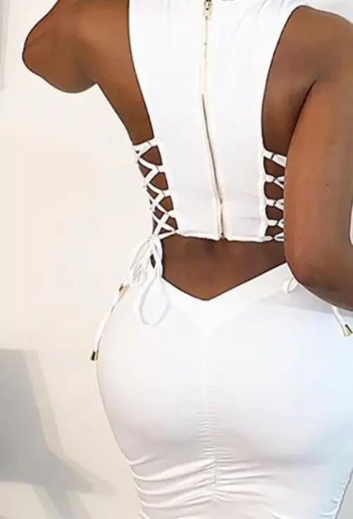 Women Sexy Cut Out Lace-Up Dress 2023 Summer Ladies Fashion Women's Zipper Design Sleeveless Midi Bodycon Lace-Up Dresses - JN Fashion Fusion