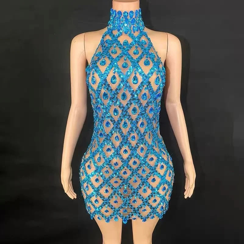 Short Dress Singer Show Performance Stage Wear Shiny Evening Celebrate Birthday Dress Sparkly Black Sequins Rhinestones - JN Fashion Fusion