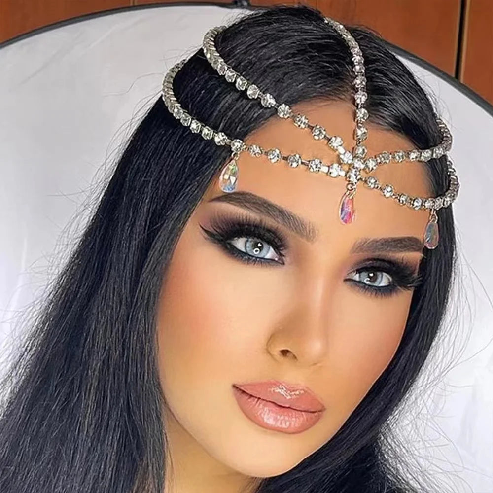 Fashion shiny crystal dripper chain forehead chain hair accessories women's wedding party luxury Rhinestone Hair chain accessori