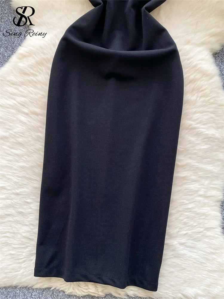 SINGREINY French Senior Evening Dress Women Diamonds Off The Shoulder Hotsweet Chic Fashion Elegant Skinny Split Midi Sundress - JN Fashion Fusion