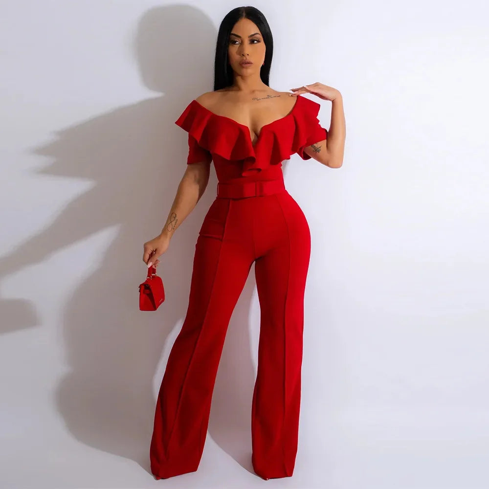 CM.YAYA Vintage Women Butterfly Sleeve Zipper Back Sashes High Waist Straight Wide Leg Jumpsuit 2023 Party Evening One Piece Set - JN Fashion Fusion