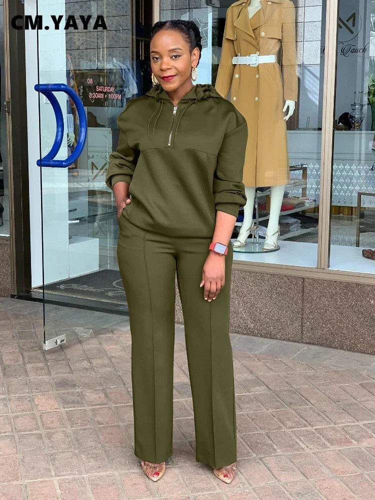 CM.YAYA Long Sleeve Women Set Loose Long Sleeve Hoodies Pant Suits 2024 Spring 2 Two Piece Sets Sporty Tracksuits Street Outfits - JN Fashion Fusion