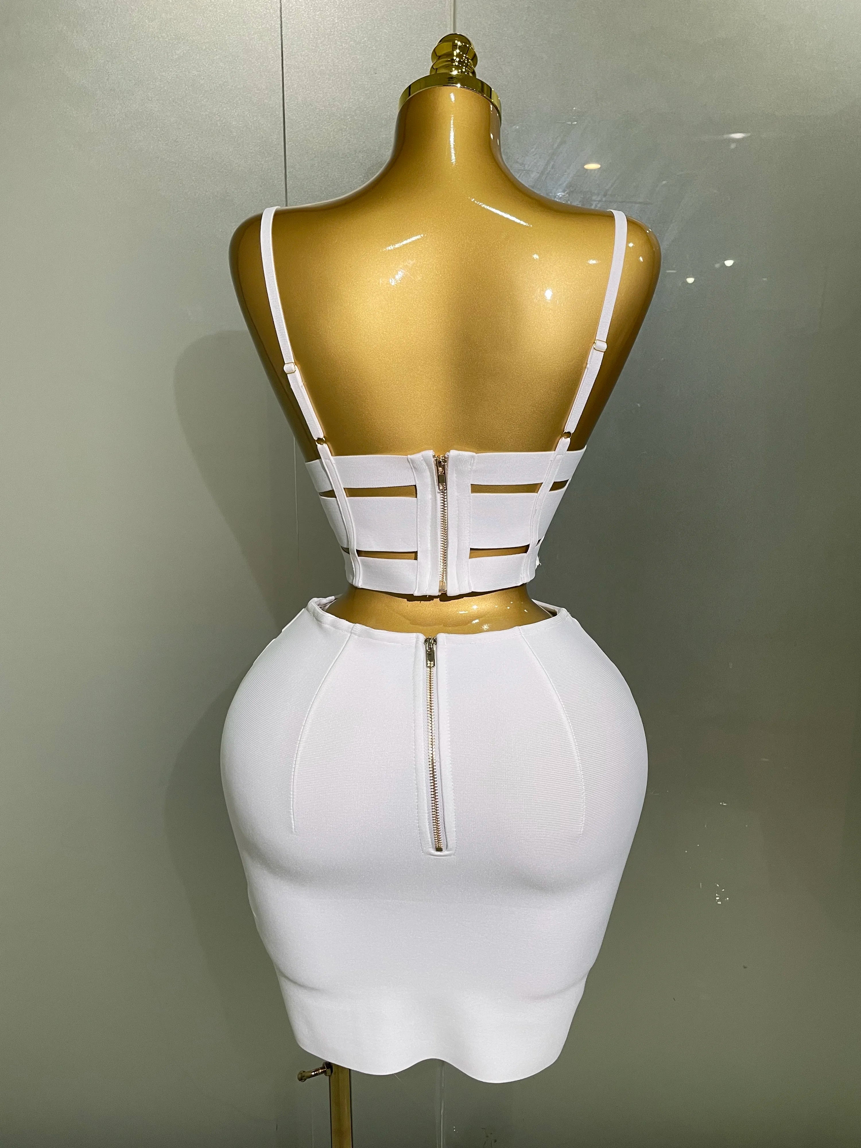 2025 New Arrival High Quality Women Sexy Bandage Tops Fashion Pencil Skirts Set Nightclub Party Celebrate Women's Set - JN Fashion Fusion