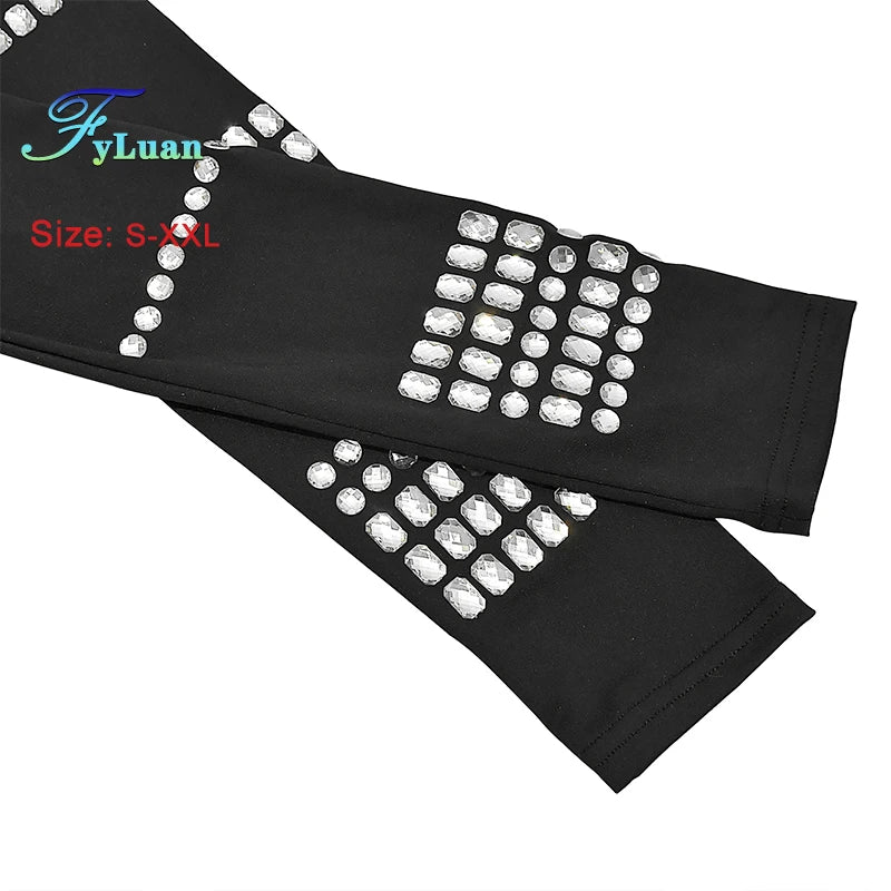 Slim Women Long Sleeve Jumpsuits With Diamonds Temperament Tracksuit Casual Solid Color Simple O NeckHoliday Women Outfit Pants