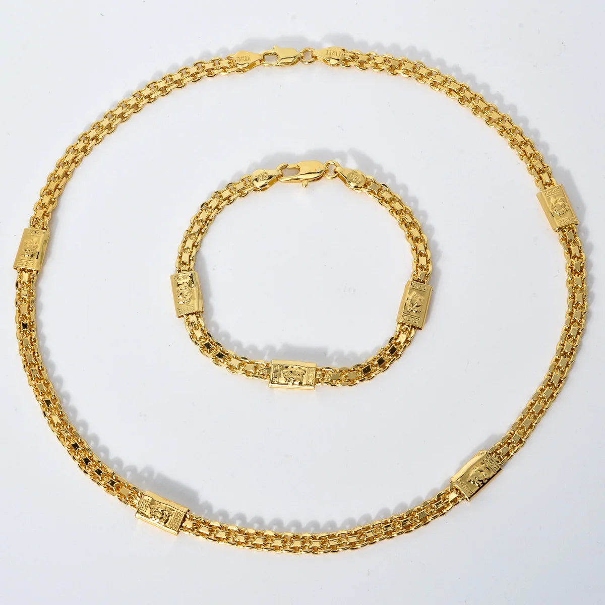 18k Gold Plated Luxury Hip Hop Punk Jewelry Set - 2-Piece Necklace & Bracelet - JN Fashion Fusion