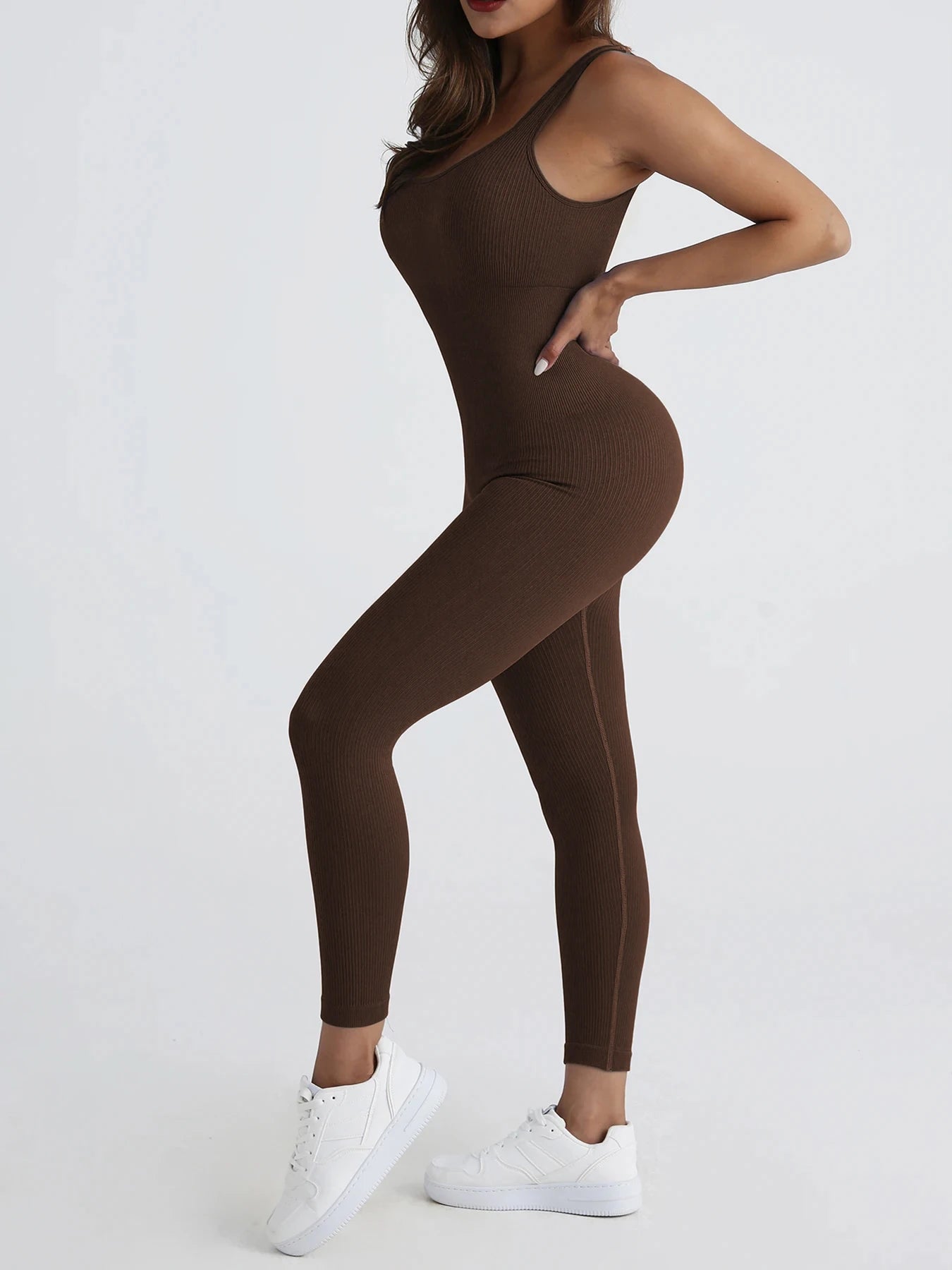Women's shapewear jumpsuit slim fit square neck sleeveless summer jumpsuit ribbed yoga suit sports outdoor casual clothing - JN Fashion Fusion