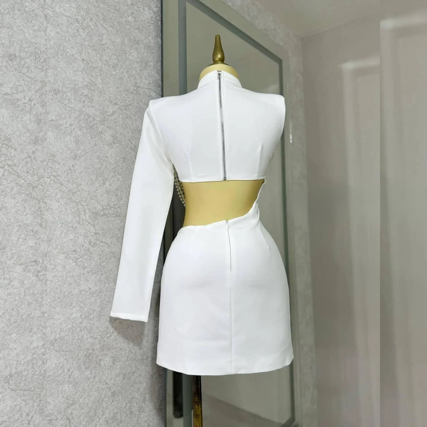 Women Full Sleeve Elegant O-neck Mini Dress 2025 Summer Pearl String Sexy Street Night Club Party Vestidos Dresses - JN Fashion Fusion
