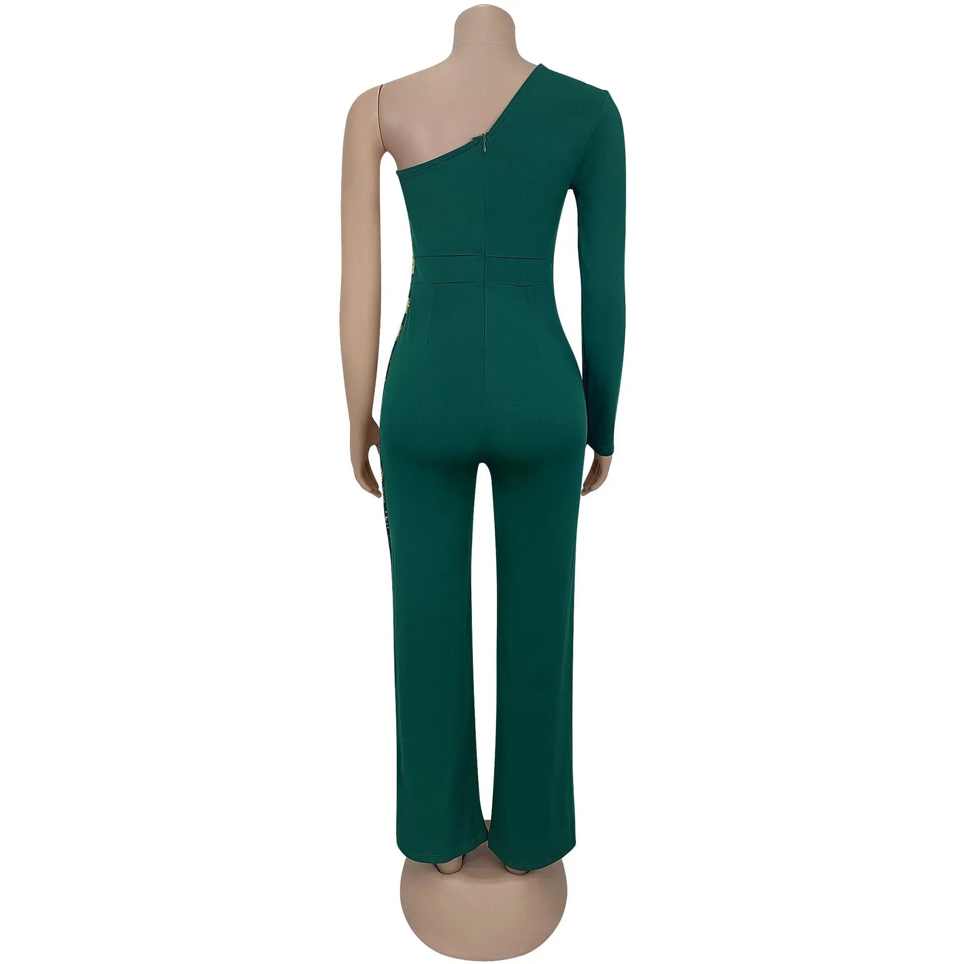 CM.YAYA Women One Long Sleeve Strapless Sequined Wide Leg Jumpsuits 2025 Summer Evening Party One Piece Set Romper Playsuit