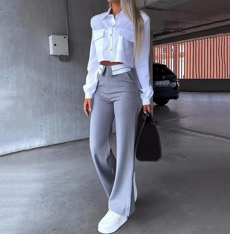 Office Lady Women's Pant Sets 2 Pieces New Holiday Style Short Blazers Coat + Straight Pants Suit 2024 Spring Womens Outfits - JN Fashion Fusion