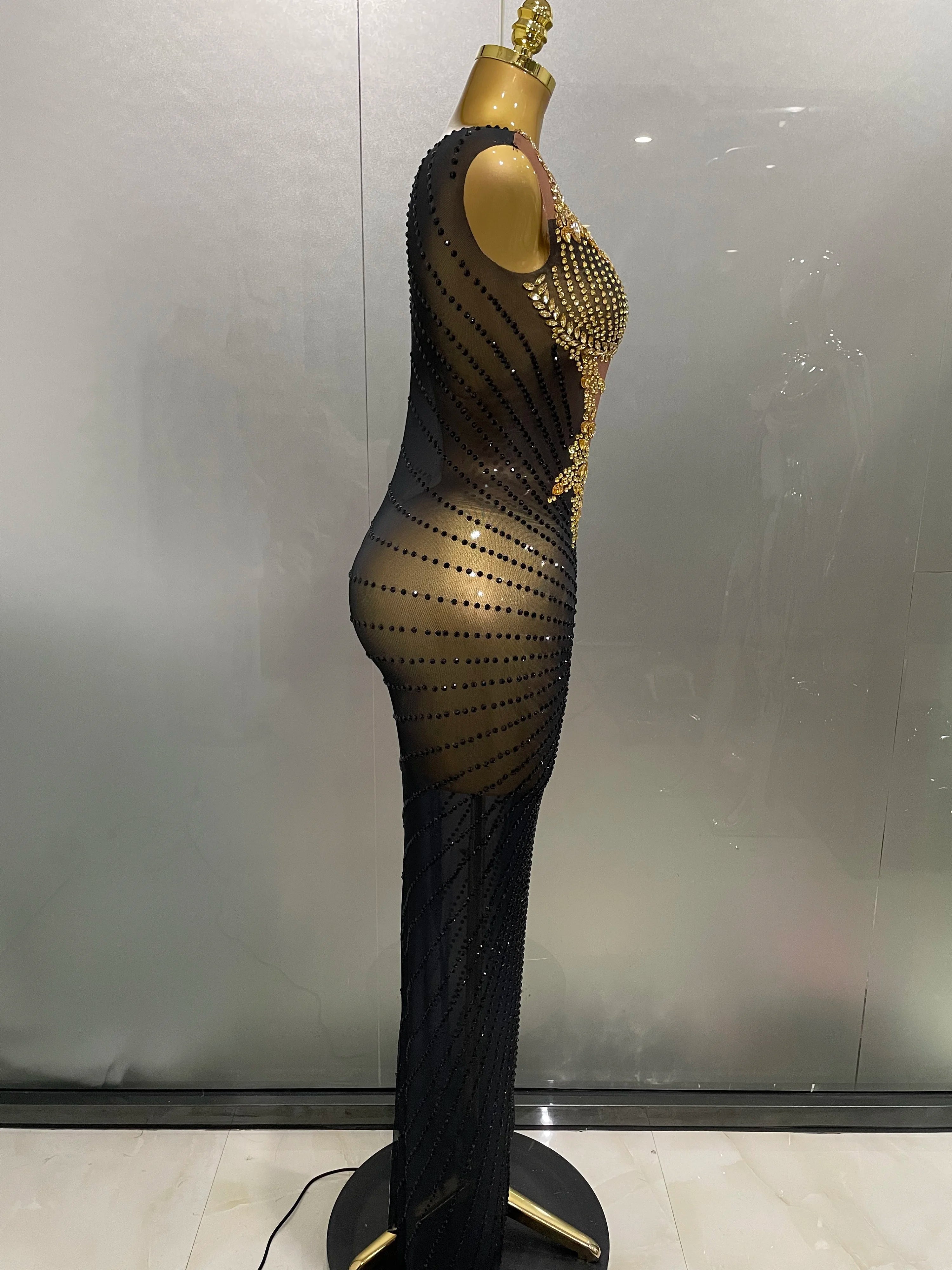 Sexy Sparkly Rhinestones Sleeveless Long Dress 2025 New Women Birthday Celebrate Evening Photo Shoot Stage Performance Costume - JN Fashion Fusion