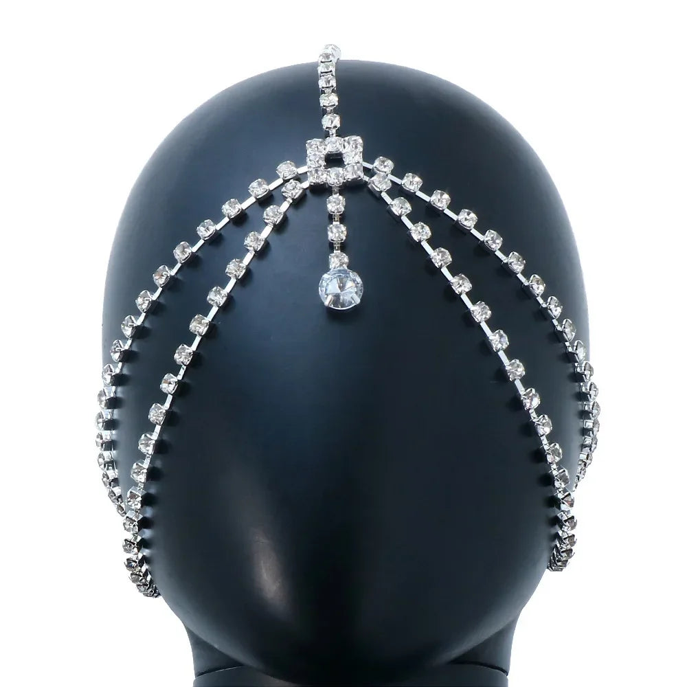 Fashion Trendy Rhinestone Fringe Head Chain Forehead Headband Bohemian Hair Accesories Tiara Headdress Wedding for Women