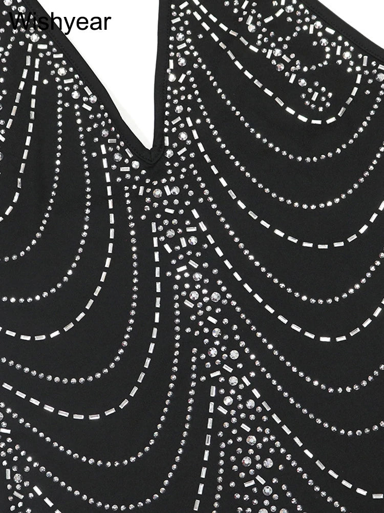 New Sexy Diamonds Halter Black Party Bodycon Midi Dress Women Sleeveless Backless Front Split Birthday Night Prom Club Vestidos - JN Fashion Fusion