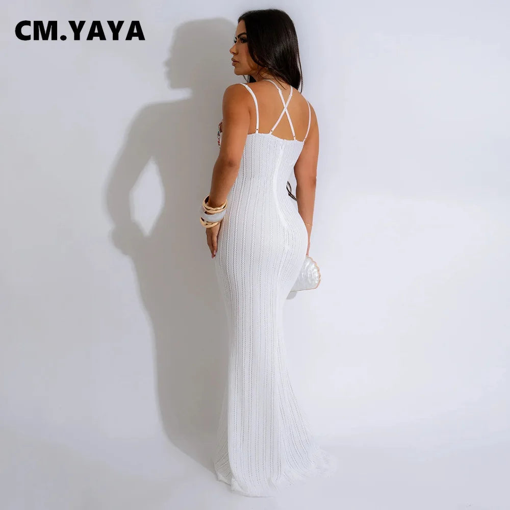 CM.YAYA Women Strapless Backless Printed Knitted Long Maxi Dress Bohemian Beach Holiday Evening Street Party Vestidos Dresses - JN Fashion Fusion