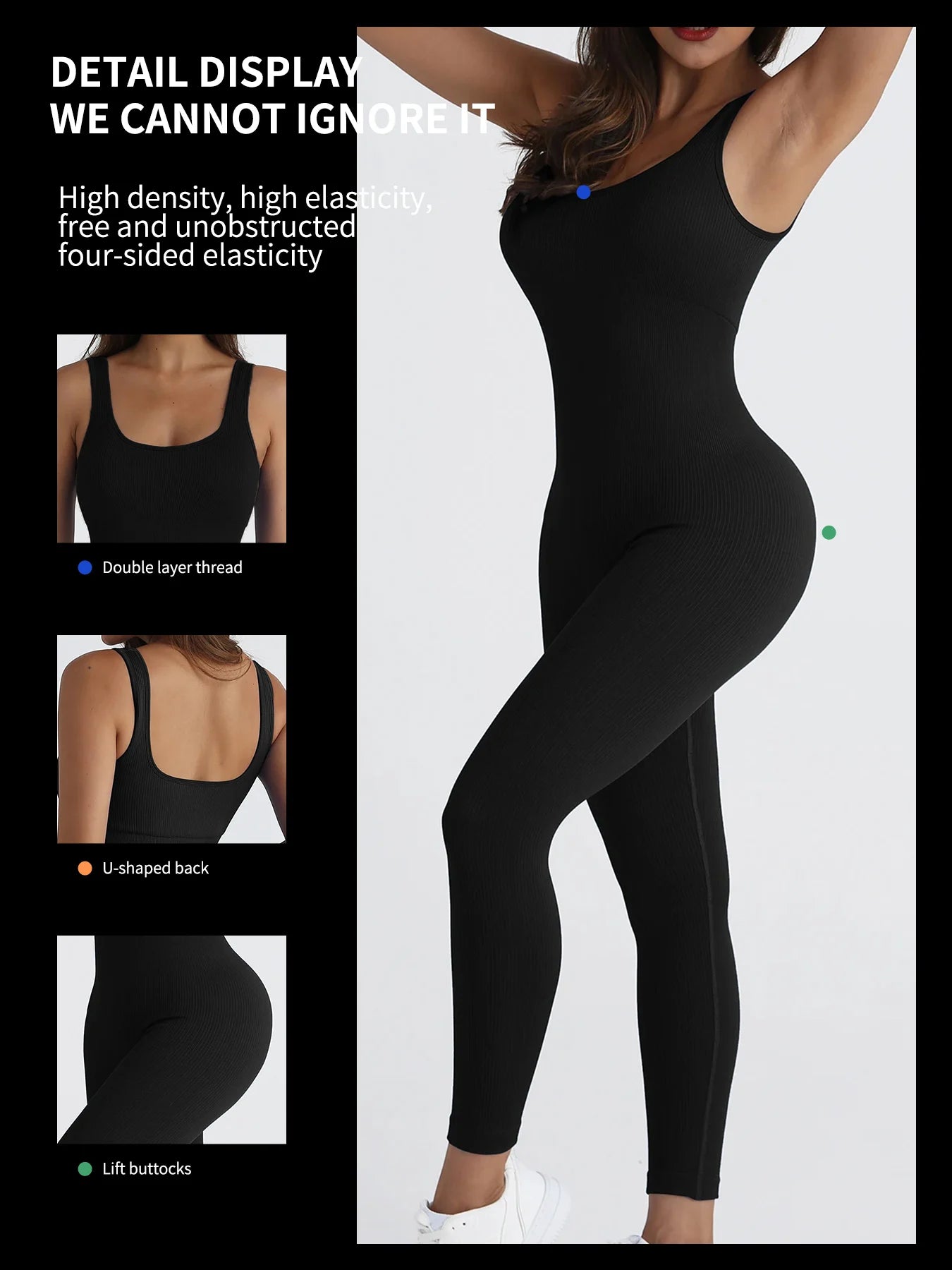 Women's shapewear jumpsuit slim fit square neck sleeveless summer jumpsuit ribbed yoga suit sports outdoor casual clothing - JN Fashion Fusion