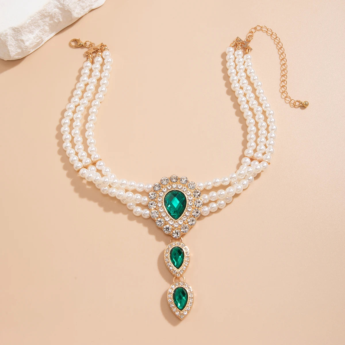 Imitation Pearl Beads & Green Crystal Choker Necklace for Women – Elegant Wedding Charm Collar Fashion Jewelry Accessories - JN Fashion Fusion