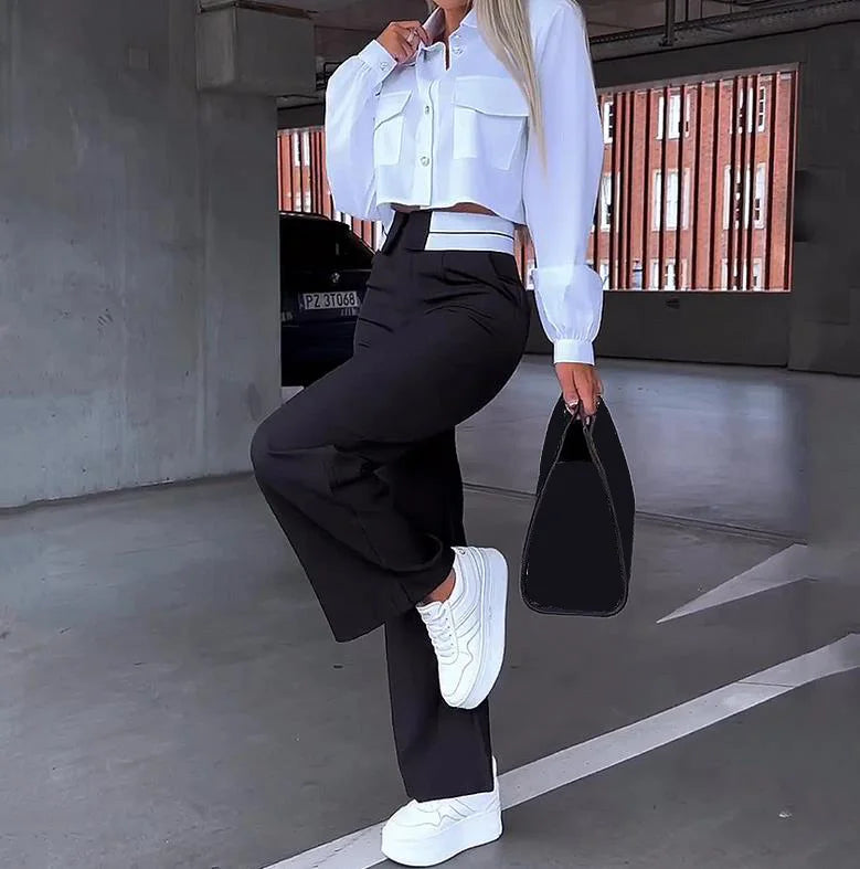 Office Lady Women's Pant Sets 2 Pieces New Holiday Style Short Blazers Coat + Straight Pants Suit 2024 Spring Womens Outfits - JN Fashion Fusion