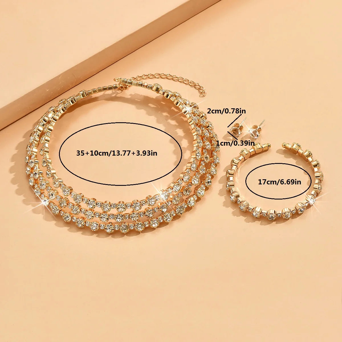 4-piece women's jewelry set with rhinestones, multi-layer collars, earrings, bracelets, wedding party accessories - JN Fashion Fusion