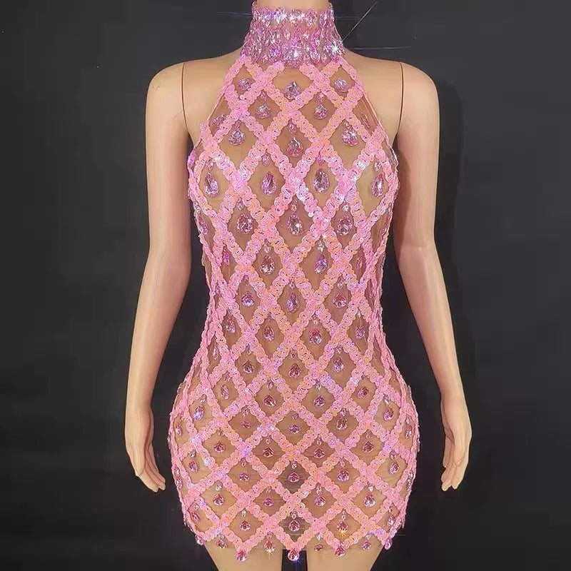 Short Dress Singer Show Performance Stage Wear Shiny Evening Celebrate Birthday Dress Sparkly Black Sequins Rhinestones - JN Fashion Fusion